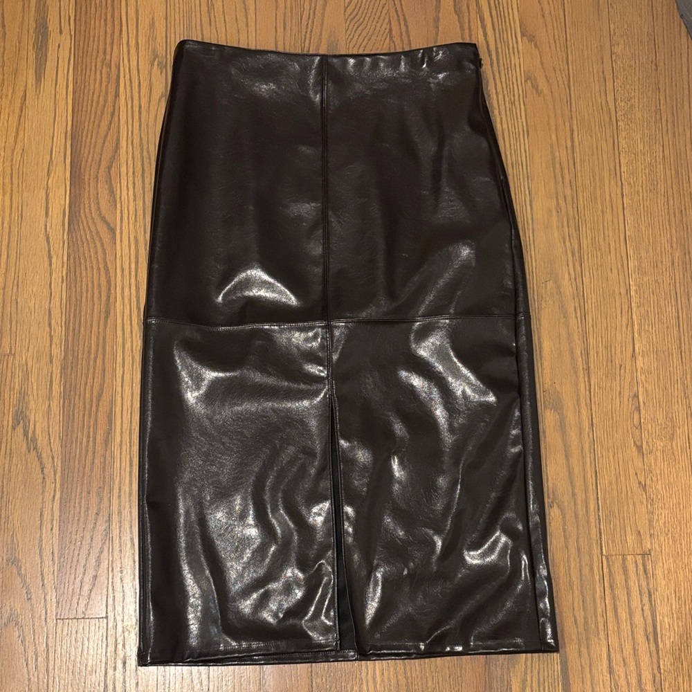 Faux leather mid length skirt